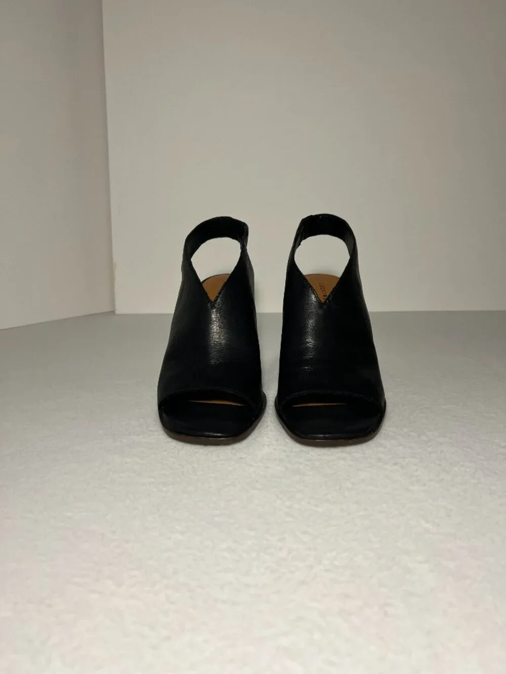 Lucky Brand Women’s 7.5M Black Lordyn Slingback Wedge Leather Open-Toe Peep Heel